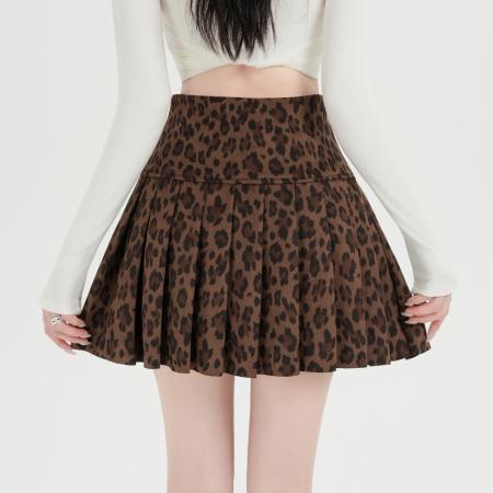 FA54631# 新款豹纹百褶短裙女高腰显瘦A字半身裙辣妹风防走光包臀裙  服裝批發女裝批發服飾貨源
