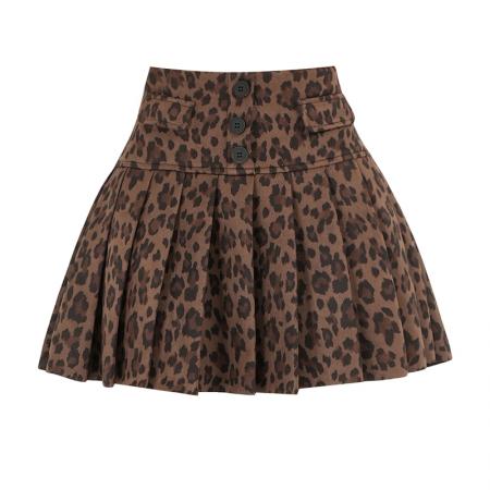 FA54631# 新款豹纹百褶短裙女高腰显瘦A字半身裙辣妹风防走光包臀裙  服裝批發女裝批發服飾貨源