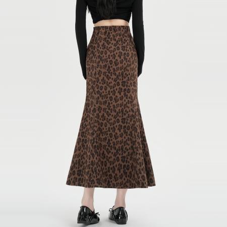 FA54632# 复古豹纹鱼尾长裙女高腰显瘦垂感包臀裙中长款气质百搭半身裙  服裝批發女裝批發服飾貨源