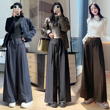 FA54636# 天丝仿牛仔西装阔腿裤女春夏新款高腰垂感宽松松紧腰九分直筒裤子  服裝批發女裝批發服飾貨源