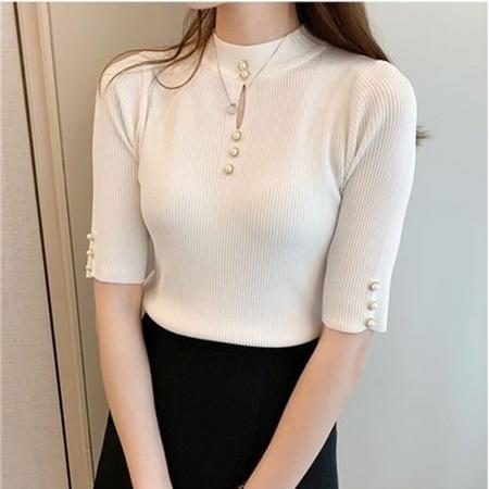 FA54640# 春夏搭小西装打底衫女设计感小众半高领新款针织衫上衣T恤  服裝批發女裝批發服飾貨源