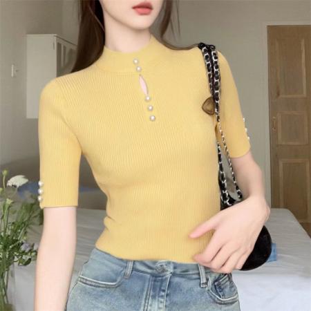 FA54640# 春夏搭小西装打底衫女设计感小众半高领新款针织衫上衣T恤  服裝批發女裝批發服飾貨源