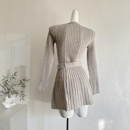 FA54645# 燕麦松饼燕麦灰蝴蝶结针织上衣羊毛半裙气质套装女  服裝批發女裝批發服飾貨源