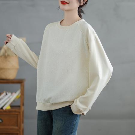 FA54647# 文艺缎面提花拼接肌理卫衣女秋季新款圆领宽松慵懒风长袖上衣  服裝批發女裝批發服飾貨源