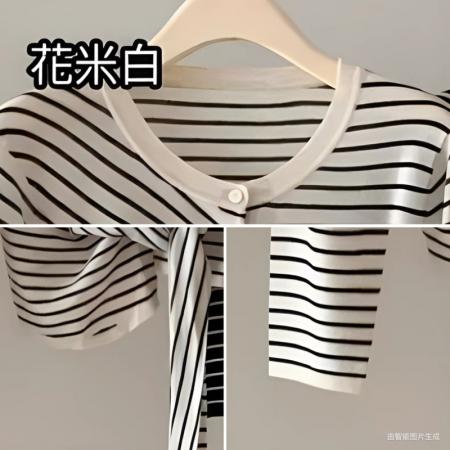 FA54652# 秋季新款设计感撞色条纹系带长袖针织衫胖mm显瘦不规则T恤女  服裝批發女裝批發服飾貨源