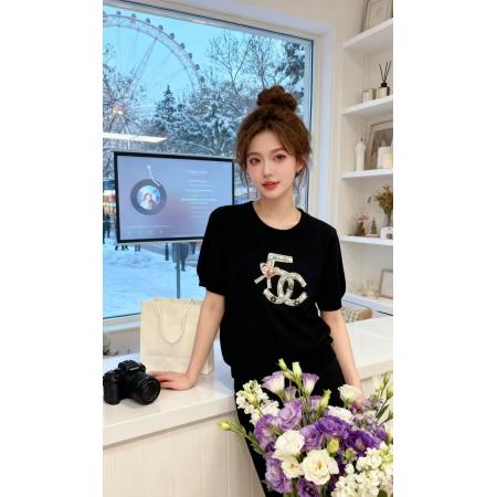 FA54662# 夏季新款法式短袖冰凉针织衫女设计感花朵钉珠上衣女  服裝批發女裝批發服飾貨源