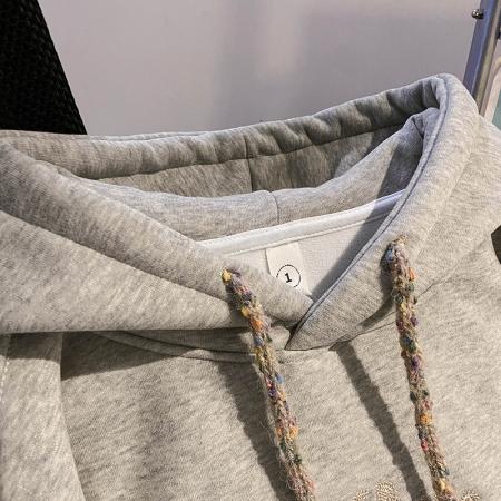 FA54663# 纯棉华棉复合奥粒绒卫衣女装秋冬新款刺绣花连帽保暖上衣  服裝批發女裝批發服飾貨源