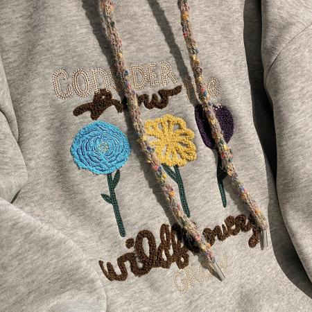 FA54663# 纯棉华棉复合奥粒绒卫衣女装秋冬新款刺绣花连帽保暖上衣  服裝批發女裝批發服飾貨源