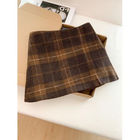 FA54670# 学院风格纹毛呢短裙秋冬新款复古高腰A字开叉包臀裙女  服裝批發女裝批發服飾貨源