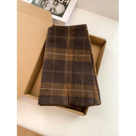 FA54670# 学院风格纹毛呢短裙秋冬新款复古高腰A字开叉包臀裙女  服裝批發女裝批發服飾貨源