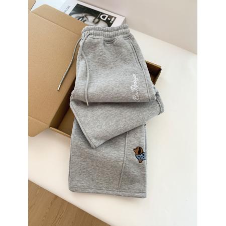 FA54671# 加绒加厚小狗刺绣休闲运动卫裤女冬季新款高腰百搭阔腿长裤  服裝批發女裝批發服飾貨源