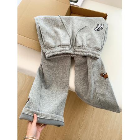 FA54671# 加绒加厚小狗刺绣休闲运动卫裤女冬季新款高腰百搭阔腿长裤  服裝批發女裝批發服飾貨源