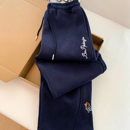 FA54671# 加绒加厚小狗刺绣休闲运动卫裤女冬季新款高腰百搭阔腿长裤  服裝批發女裝批發服飾貨源