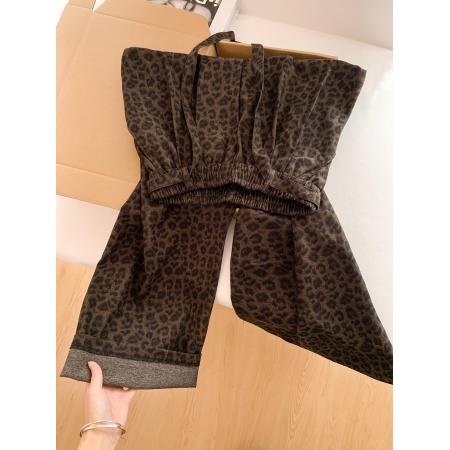 FA54672# 复古时尚豹纹阔腿裤女秋冬新款高腰系带显瘦休闲长裤  服裝批發女裝批發服飾貨源