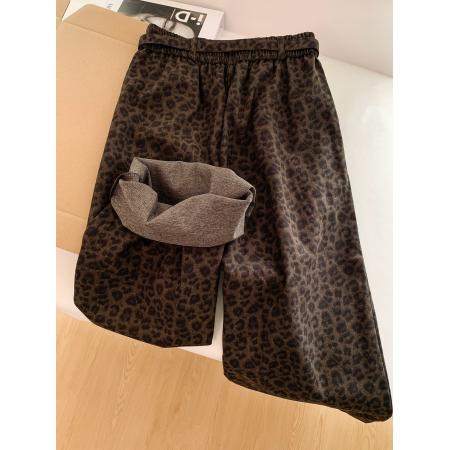 FA54672# 复古时尚豹纹阔腿裤女秋冬新款高腰系带显瘦休闲长裤  服裝批發女裝批發服飾貨源