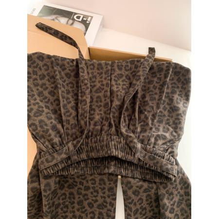 FA54672# 复古时尚豹纹阔腿裤女秋冬新款高腰系带显瘦休闲长裤  服裝批發女裝批發服飾貨源