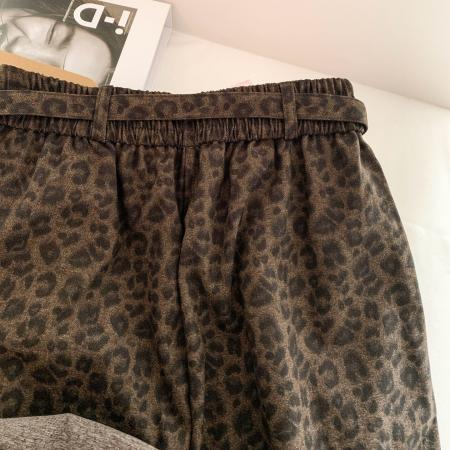 FA54672# 复古时尚豹纹阔腿裤女秋冬新款高腰系带显瘦休闲长裤  服裝批發女裝批發服飾貨源