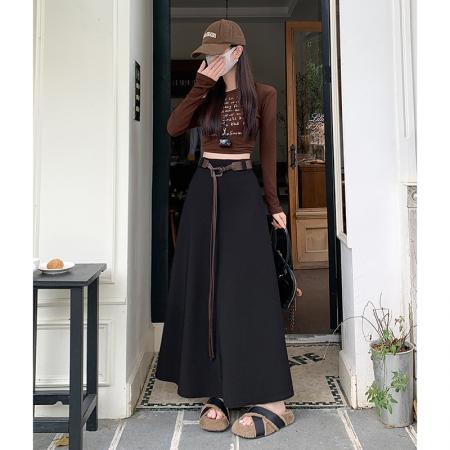 FA54679# 春款法式文艺御姐风高级感长裙气质百搭高腰显瘦A字裙  服裝批發女裝批發服飾貨源