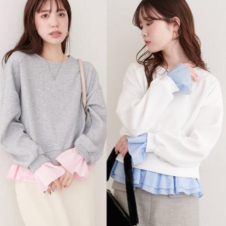 FA54685# 新款拼接假两件拼色女休闲卫衣减龄女上衣  服裝批發女裝批發服飾貨源