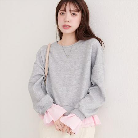 FA54685# 新款拼接假两件拼色女休闲卫衣减龄女上衣  服裝批發女裝批發服飾貨源