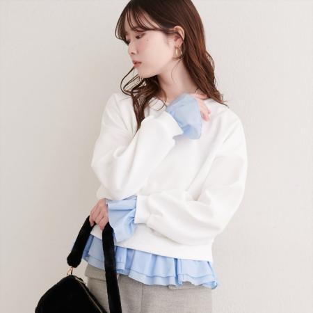 FA54685# 新款拼接假两件拼色女休闲卫衣减龄女上衣  服裝批發女裝批發服飾貨源