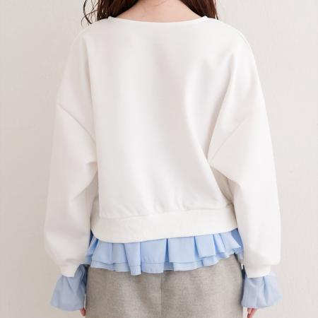 FA54685# 新款拼接假两件拼色女休闲卫衣减龄女上衣  服裝批發女裝批發服飾貨源