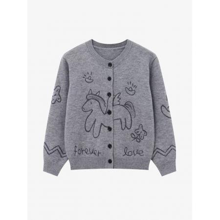 FA54686# 马上来财绵羊毛兔毛毛衣童趣提花刺绣宽松圆领针织开衫  服裝批發女裝批發服飾貨源