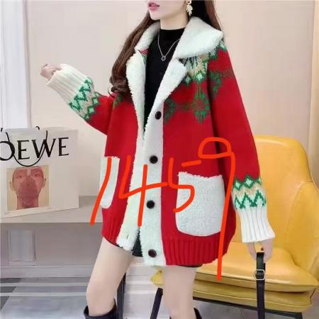 FA54692# 秋冬季加厚红色毛衣开衫女新款韩版宽松慵懒风网红针织外套  服裝批發女裝批發服飾貨源