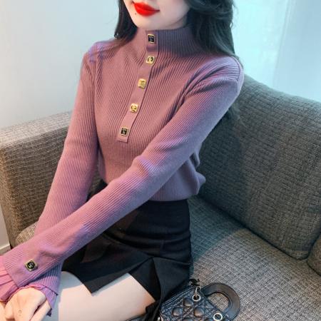 FA54694# 新款荷叶边拼接毛衣秋冬新款修身百搭半高领针织衫打底衫  服裝批發女裝批發服飾貨源