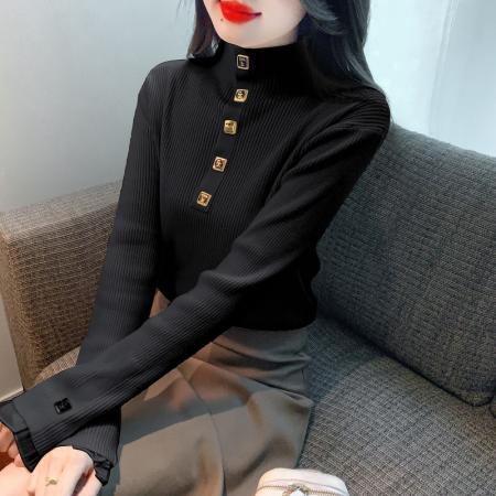 FA54694# 新款荷叶边拼接毛衣秋冬新款修身百搭半高领针织衫打底衫  服裝批發女裝批發服飾貨源