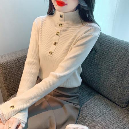 FA54694# 新款荷叶边拼接毛衣秋冬新款修身百搭半高领针织衫打底衫  服裝批發女裝批發服飾貨源