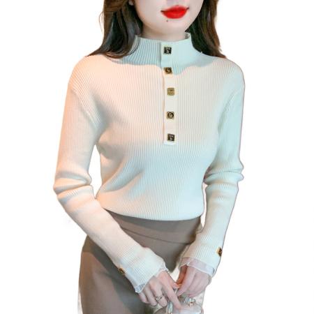 FA54694# 新款荷叶边拼接毛衣秋冬新款修身百搭半高领针织衫打底衫  服裝批發女裝批發服飾貨源