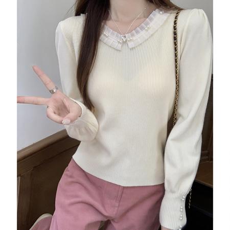 FA54697# 秋冬韩版修身纯欲蕾丝拼接内搭安迪绒针织打底毛衣  服裝批發女裝批發服飾貨源