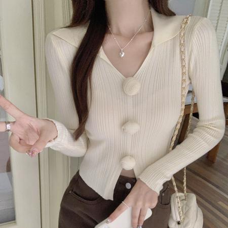 FA54698# 新款韩版设计感花朵修身针织衫小众纯欲百搭显瘦上衣  服裝批發女裝批發服飾貨源