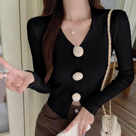 FA54698# 新款韩版设计感花朵修身针织衫小众纯欲百搭显瘦上衣  服裝批發女裝批發服飾貨源