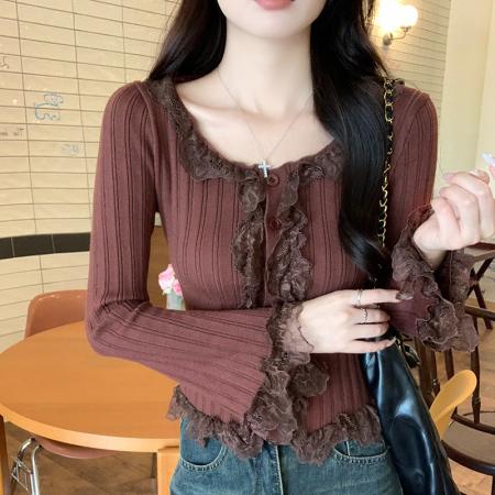 FA54699# 新款秋冬季韩版修身打底半高领蕾丝拼接针织打底上衣  服裝批發女裝批發服飾貨源