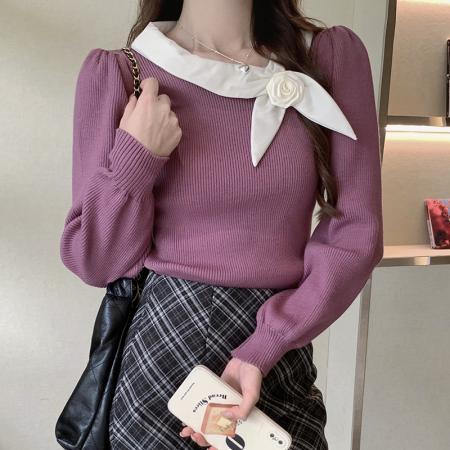 FA54701# 冬季新款上衣女设计感小众修身蝴蝶结长袖针织衫上衣  服裝批發女裝批發服飾貨源