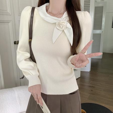 FA54701# 冬季新款上衣女设计感小众修身蝴蝶结长袖针织衫上衣  服裝批發女裝批發服飾貨源