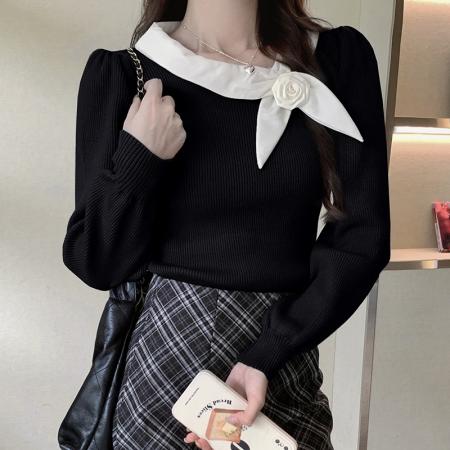 FA54701# 冬季新款上衣女设计感小众修身蝴蝶结长袖针织衫上衣  服裝批發女裝批發服飾貨源