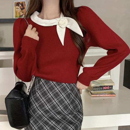 FA54701# 冬季新款上衣女设计感小众修身蝴蝶结长袖针织衫上衣  服裝批發女裝批發服飾貨源