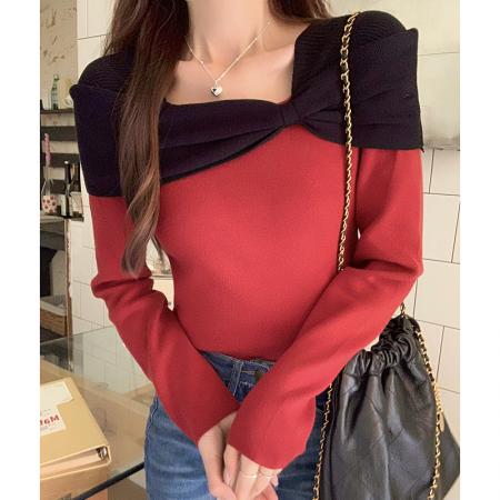 FA54702# 设计感一字肩打底女秋冬新款长袖针织衫修身百搭洋气上衣  服裝批發女裝批發服飾貨源