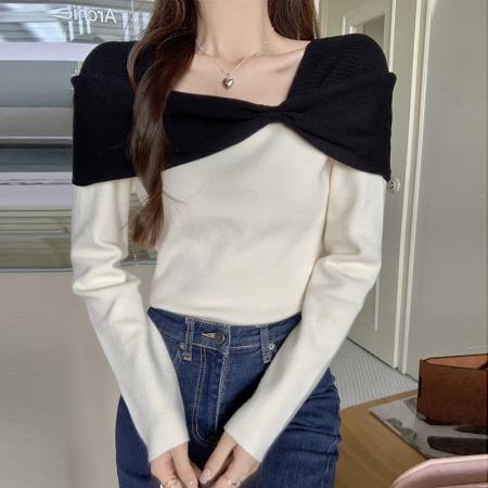 FA54702# 设计感一字肩打底女秋冬新款长袖针织衫修身百搭洋气上衣  服裝批發女裝批發服飾貨源