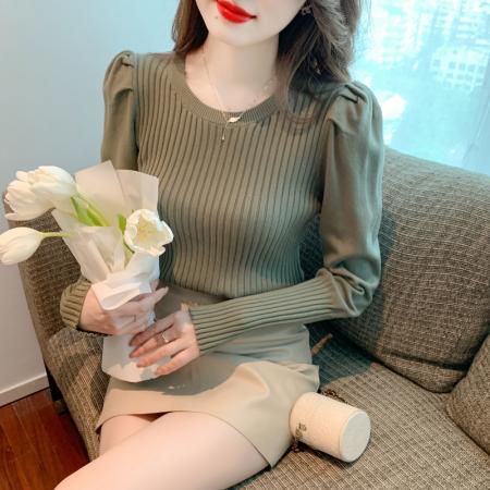 FA54709# 秋冬针织衫毛衣女泡泡袖纯色打底衫针织上衣  服裝批發女裝批發服飾貨源