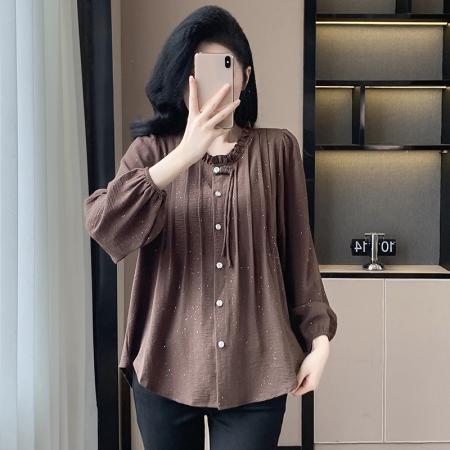 FA54714# 春季新款长袖中长款纯色衬衫女大码胖MM洋气减龄百搭上衣  服裝批發女裝批發服飾貨源