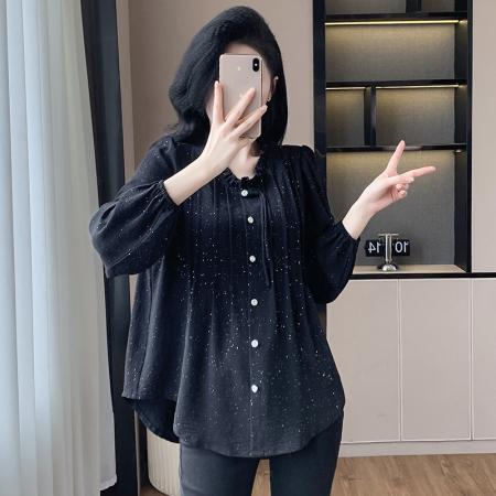 FA54714# 春季新款长袖中长款纯色衬衫女大码胖MM洋气减龄百搭上衣  服裝批發女裝批發服飾貨源