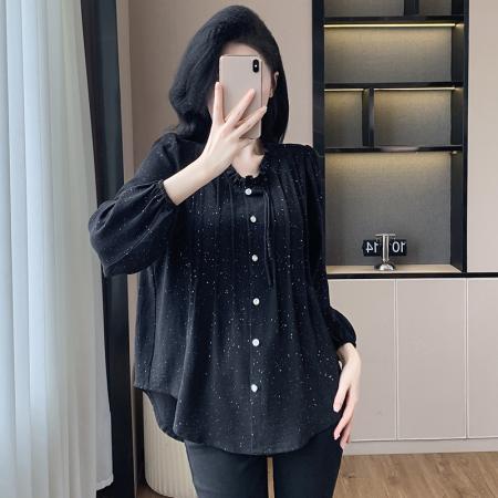 FA54714# 春季新款长袖中长款纯色衬衫女大码胖MM洋气减龄百搭上衣  服裝批發女裝批發服飾貨源