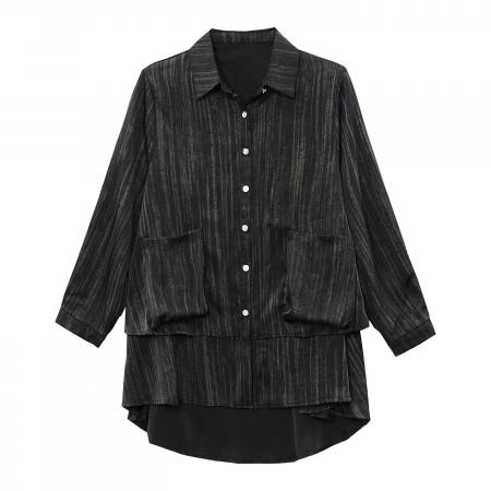 FA54715# 春季新款长袖纯色衬衫女大码胖MM洋气减龄百搭上衣简约秋  服裝批發女裝批發服飾貨源