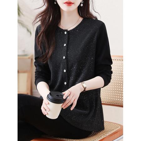 FA54719# 春季新款大码胖MM遮肉显瘦亮闪闪拼接长袖百搭上衣  服裝批發女裝批發服飾貨源