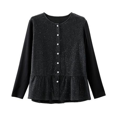 FA54719# 春季新款大码胖MM遮肉显瘦亮闪闪拼接长袖百搭上衣  服裝批發女裝批發服飾貨源