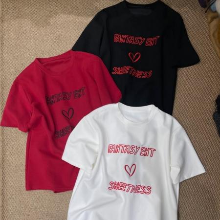 FA54724# 早春季圆领百搭宽松显瘦甜美洋气简约字母印花T恤上衣女  服裝批發女裝批發服飾貨源